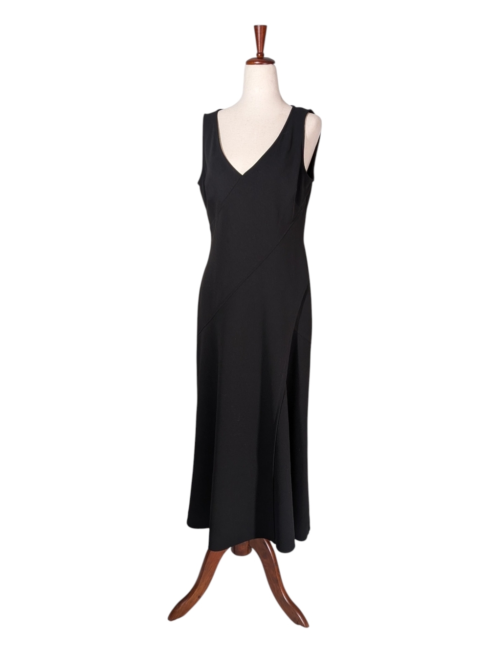Ralph Lauren Asymmetrical Black Sleeveless V-Neck Maxi Dress